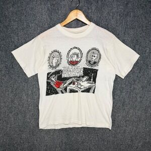 Vintage Fido Dido Graphic T-Shirt White Anti Smoking Comic 80s 90s Mens Small